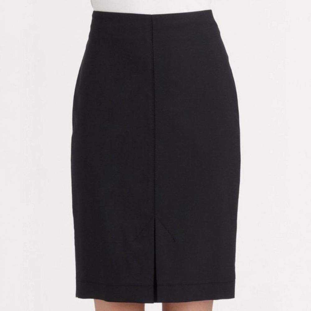 The Row Black High Waisted Pencil Skirt  Front Pleat Back Zipper 10 Minimalist